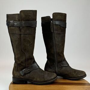 Womens Ugg Australia Dayle Brown Leather Tall Distressed Riding Boots Size 7.5 M